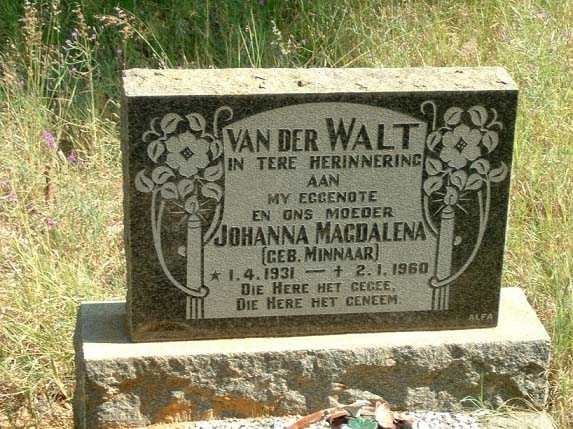 WALT Johanna Magdalena, van der nee MINNAAR 1931-1960
