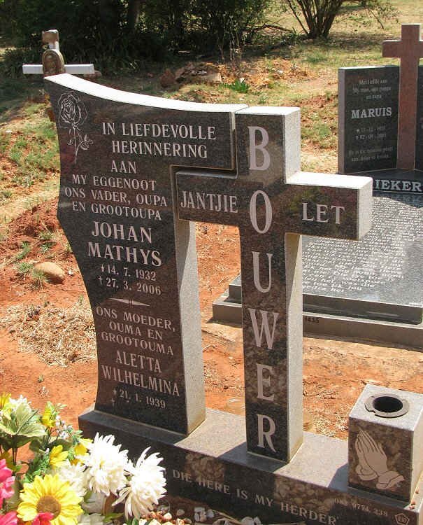 BOUWER Johan Mathys 1932-2006 &amp; Aletta Wilhelmina 1939-