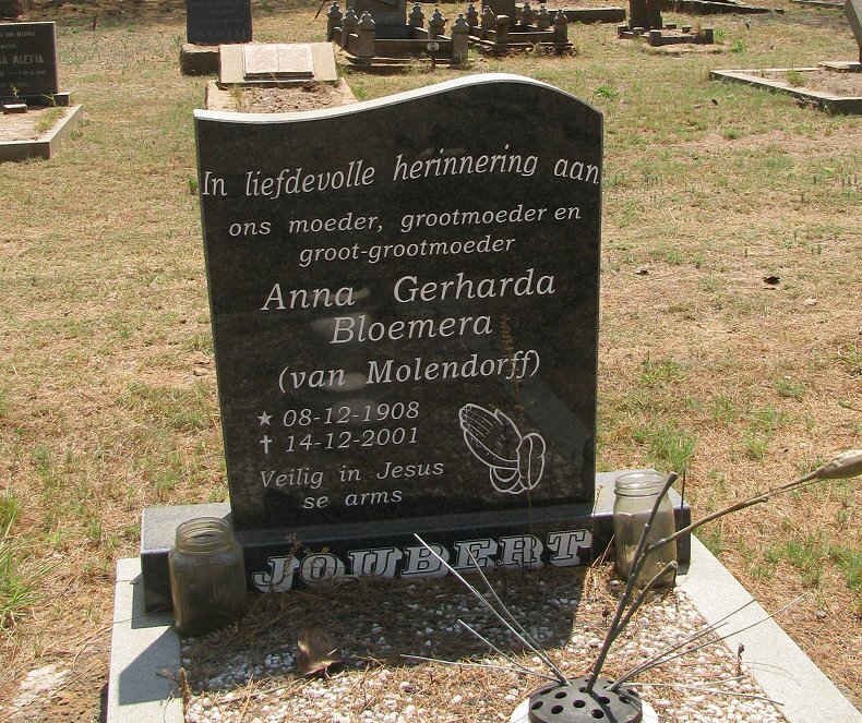 JOUBERT Anna Gerharda Bloemera nee VAN MOLENDORFF 1908-2001