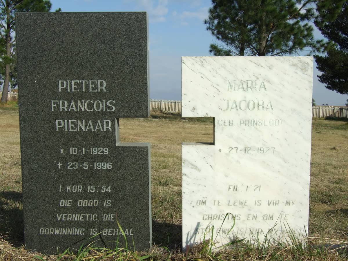 PIENAAR Pieter Francois 1929-1996 &amp; Maria Jacoba PRINSLOO 1927-