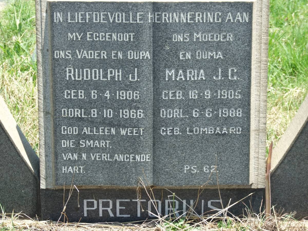 PRETORIUS Rudolph J. 1906-1966 &amp; Maria J.G. LOMBAARD 1905-1988