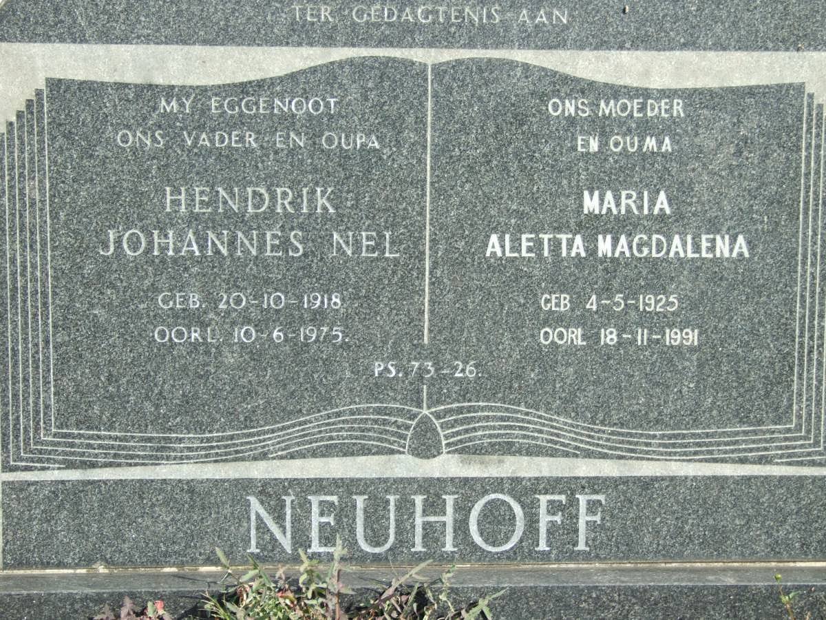 NEUHOFF Hendrik Johannes Nel 1918-1975 &amp; Maria Aletta Magdalena 1925-1991
