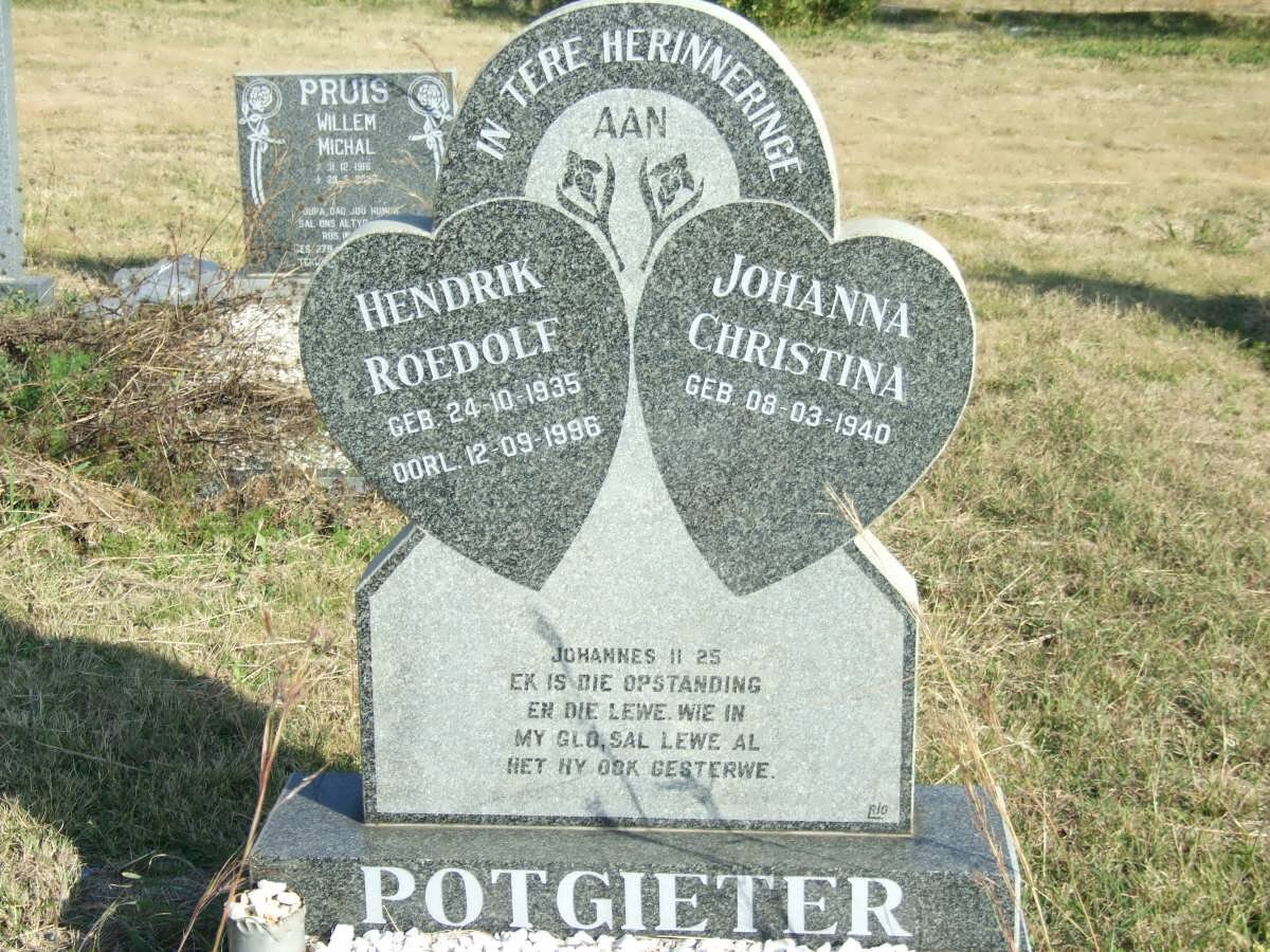 POTGIETER Hendrik Roedolf 1935-1996 &amp; Johanna Christina 1940-