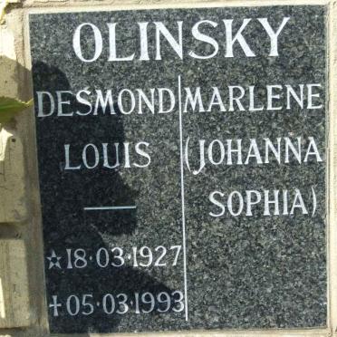 OLINSKY Desmond Louis 1927-1993 &amp; Johanna Sophia