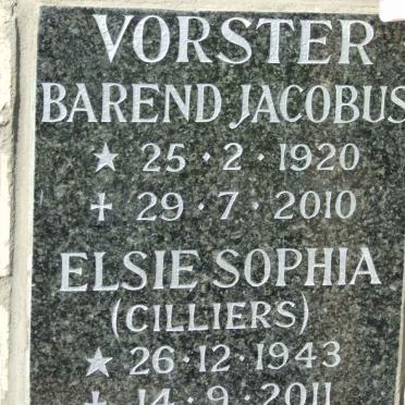 VORSTER Barend Jacobus 1920-2010 &amp; Elsie Sophia CILLIERS 1943-2011