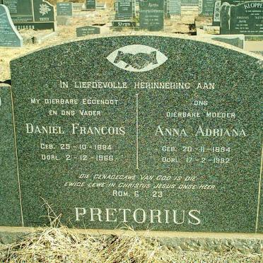 PRETORIUS Daniel Francois 1894-1966 &amp; Anna Adriana 1894-1992