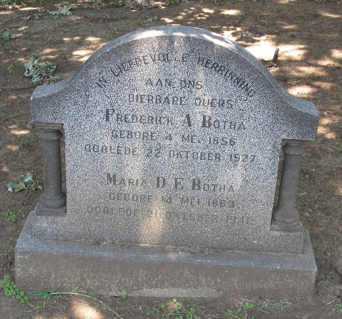 BOTHA Frederick A. 1856-1927 &amp; Maria D.E. 1863-1941