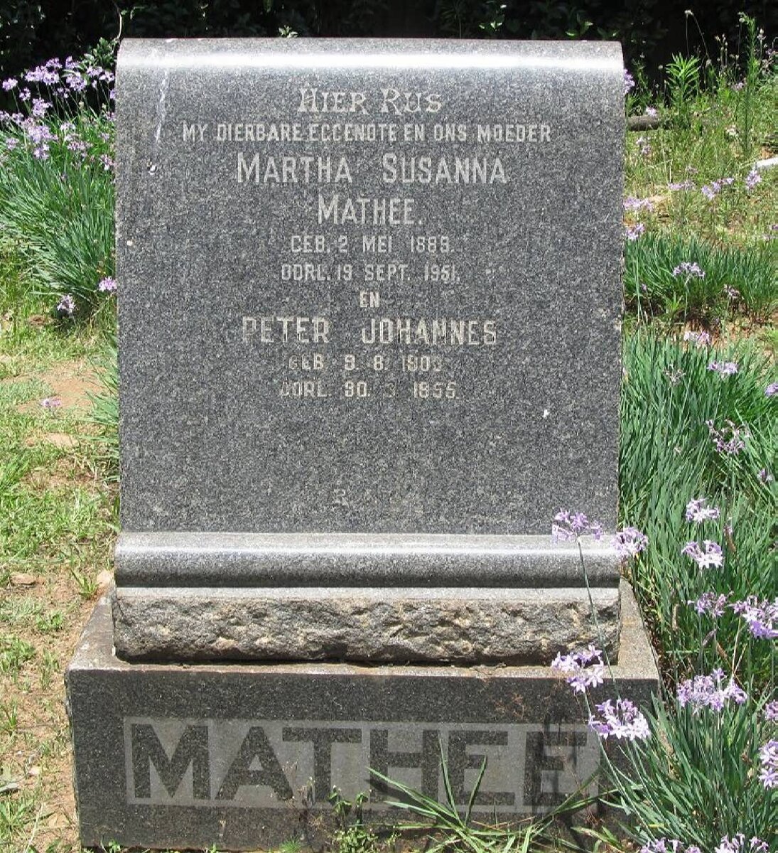 MATHEE Peter Johannes 190?-1955 &amp; Martha Susanna 1889-1951
