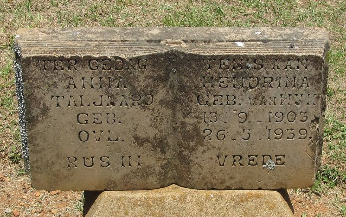 TALJAARD Anna Hendrina nee VAN WYK 1903-1939