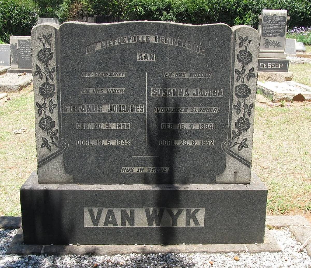 WYK Stefanus Johannes, van 1898-1943 &amp; Susanna Jacoba SLABBER 1894-1952