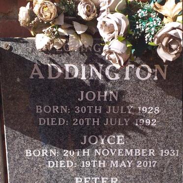 ADDINGTON John 1928-1992 :: ADDINGTON Joyce 1931-2017 :: ADDINGTON Peter 1959-2001