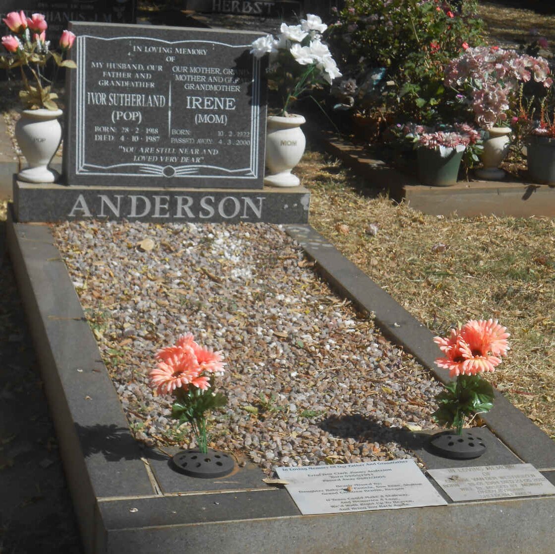 ANDERSON Ivor Sutherland 1918-1987 &amp; Irene 1922-2000