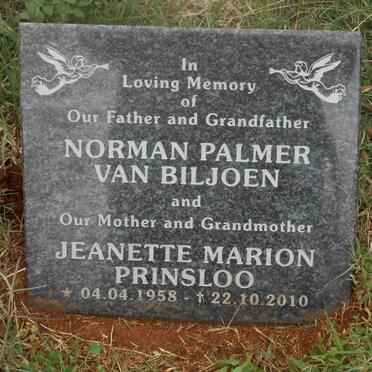 BILJOEN Norman Palmer, van &amp; Jeanette Marion PRINSLOO 1958-2010