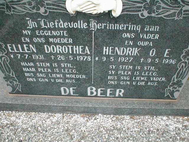 BEER Hendrik O.E., de 1927-1996 &amp; Ellen Dorothea 1931-1978