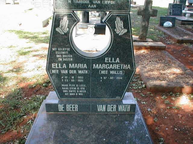 BEER Ella Maria, de nee VAN DER WATH 1953-1995 :: VAN DER WATH Ella Margaretha nee WALLIS 1934-