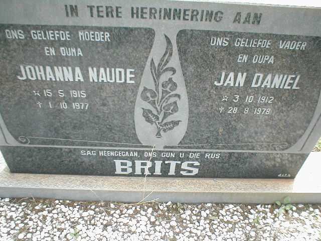BRITS Jan Daniël 1912-1978 &amp; Johanna Naude 1915-1977