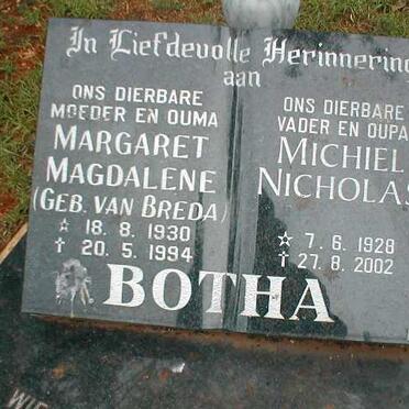 BOTHA Michiel Nicholas 1928-2002 &amp; Margaret Magdalene VAN BREDA 1930-1994