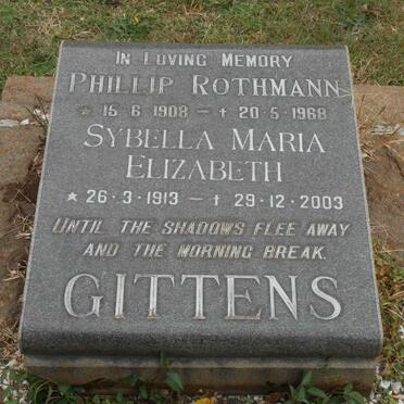 GITTENS Phillip Rothmann 1908-1968 &amp; Sybella Maria Elizabeth 1913-2003