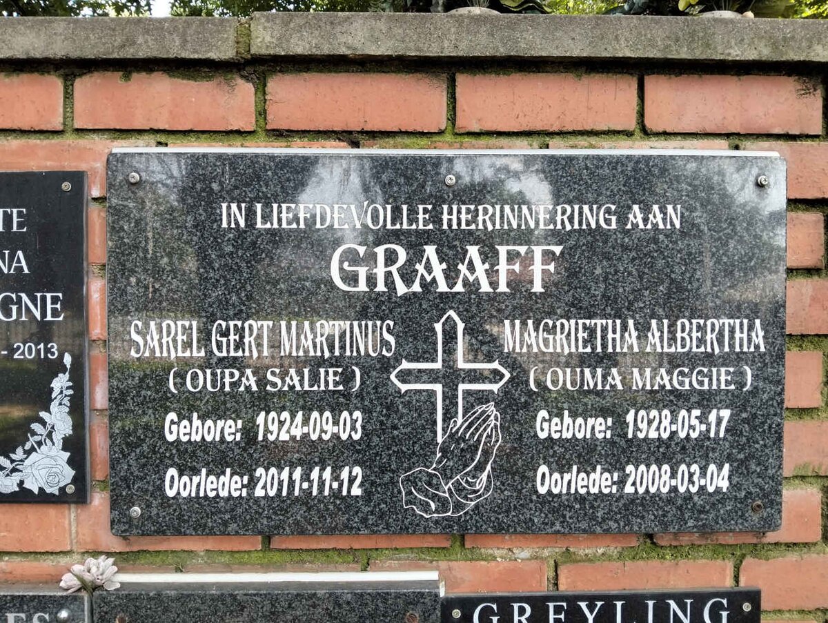 GRAAFF Sarel Gert Martinus 1924-2011 & Magrietha Albertha 1928-2008
