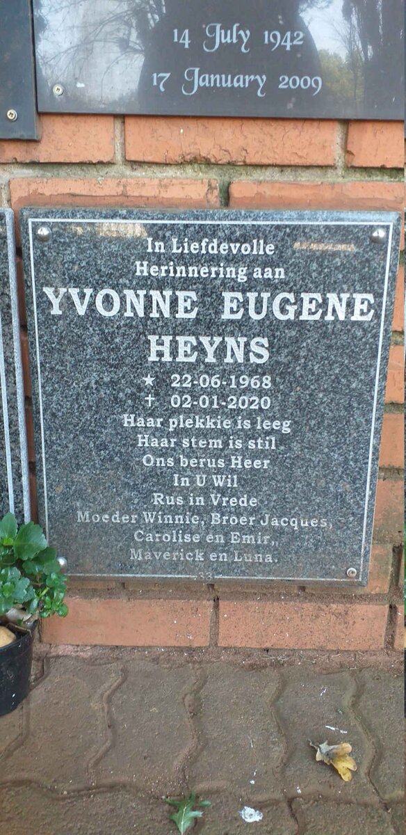 HEYNS Yvonne Eugene 1968-2020