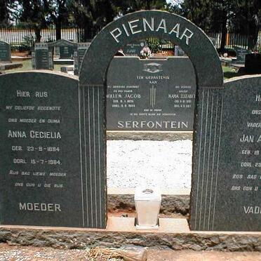 PIENAAR Jan Adriaan 1889-1976 &amp; Anna Cecielia 1894-1964