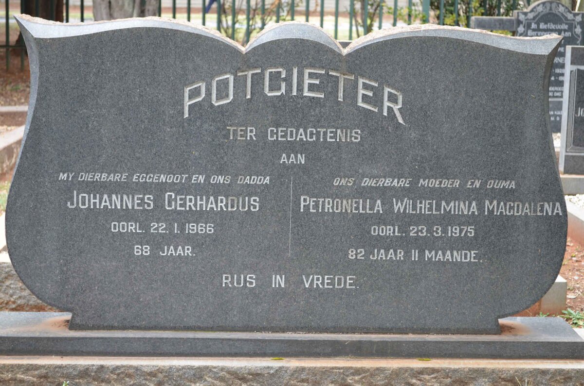 POTGIETER Johannes Gerhardus -1966 &amp; Petronella Wilhelmina Magdalena -1975
