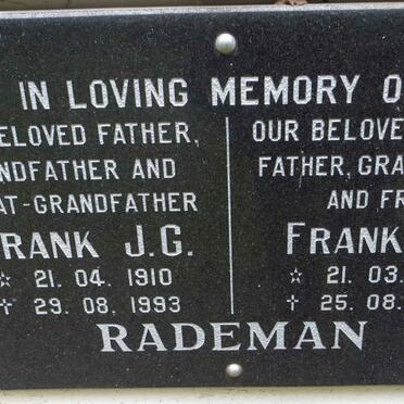 RADEMAN Frank J.G. 1910-1993 :: RADEMAN Frank P.C. 1935-1993