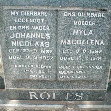 ROETS Johannes Nicolaas 1887-1957 &amp; Hyla Magdalena 1897-1979