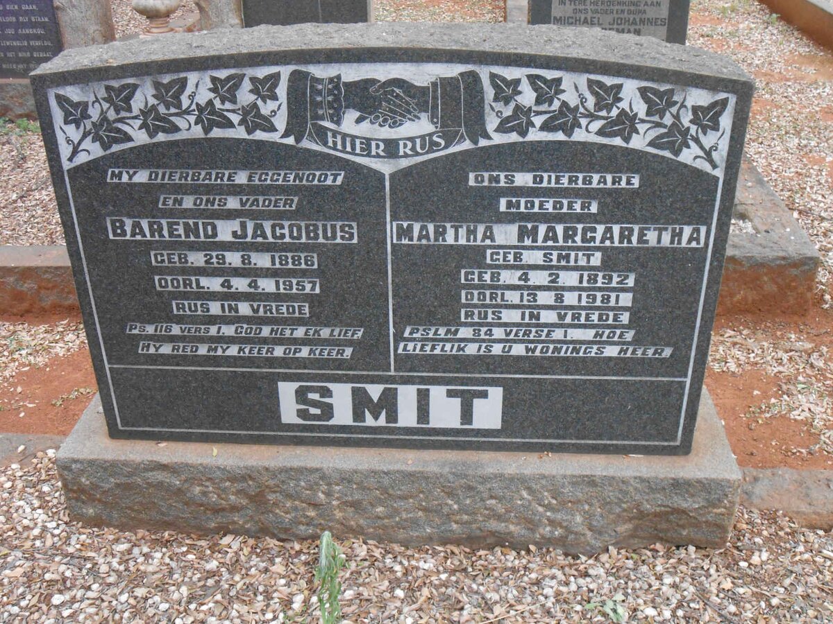 SMIT Barend Jacobus 1886-1957 &amp; Martha Margaretha SMIT 1892-1981