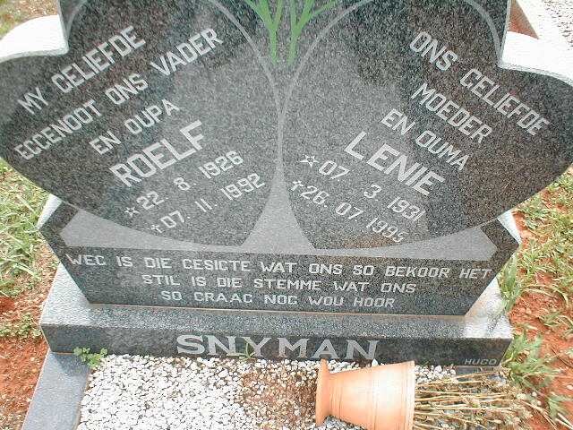 SNYMAN Roelf 1926-1992 &amp; Lenie 1931-1995