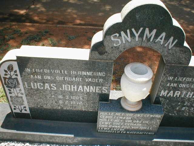 SNYMAN Lucas Johannes 1885-1972
