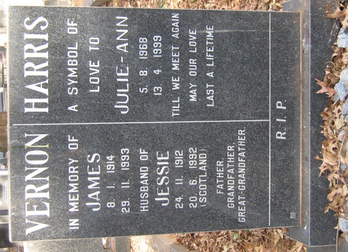 VERNON James 1914-1993 &amp; Jessie 1912-1992 :: HARRIS Julie-Ann 1968-1999