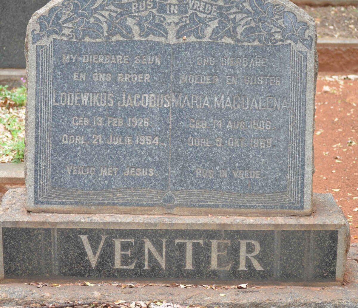 VENTER Maria Magdalena 1906-1969 :: VENTER Lodewikus Jacobus 1926-1954