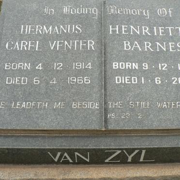 ZYL Hermanus Carel Venter, van 1914-1966 &amp; Henrietta Barnes 1914-2003