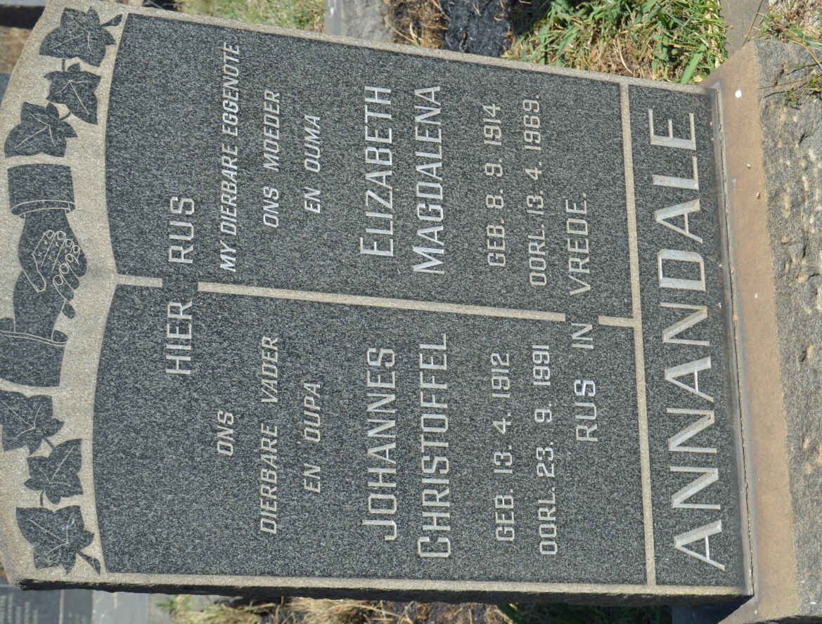 ANNANDALE Johannes Christoffel 1912-1991 &amp; Elizabeth Magdalena 1914-1969