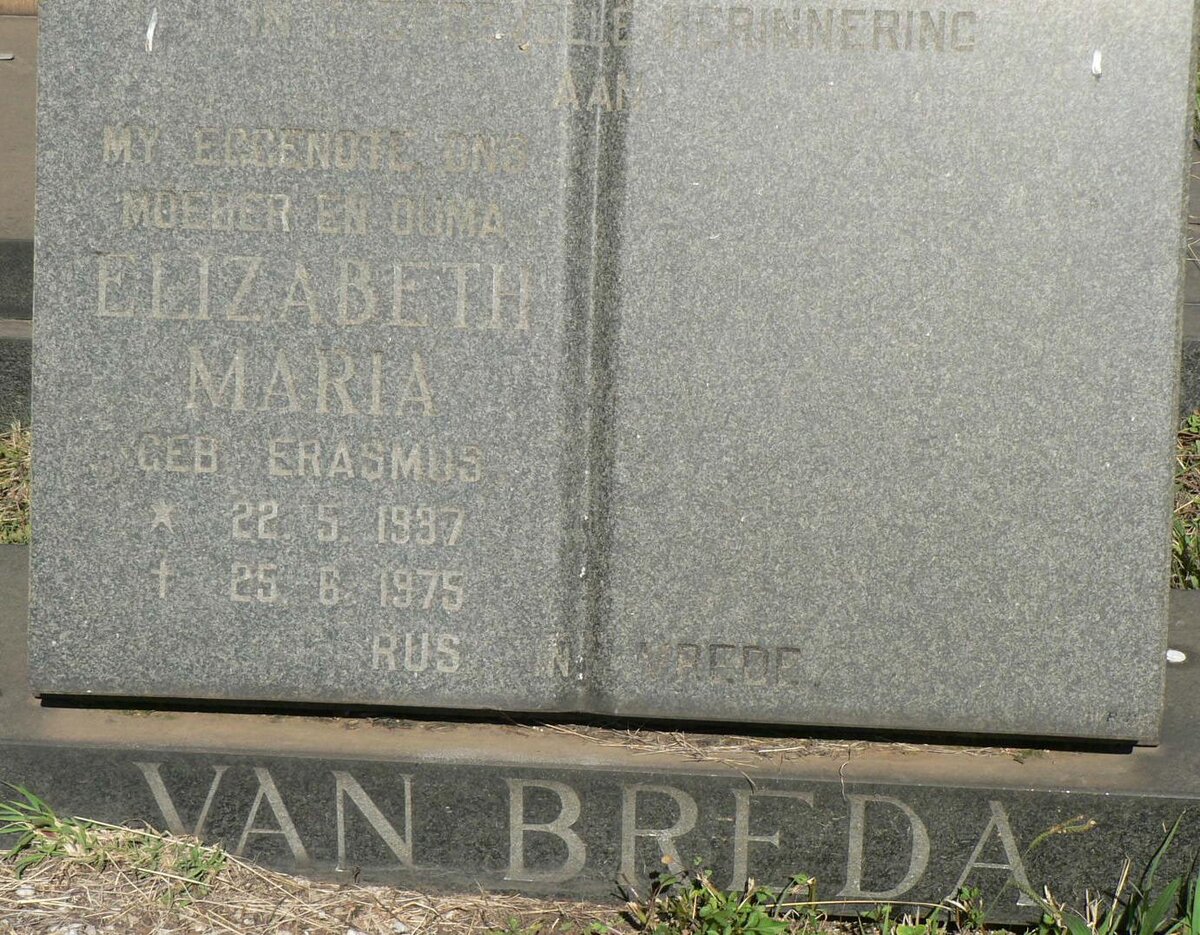 BREDA Elizabeth Maria, van nee ERASMUS 1937-1975