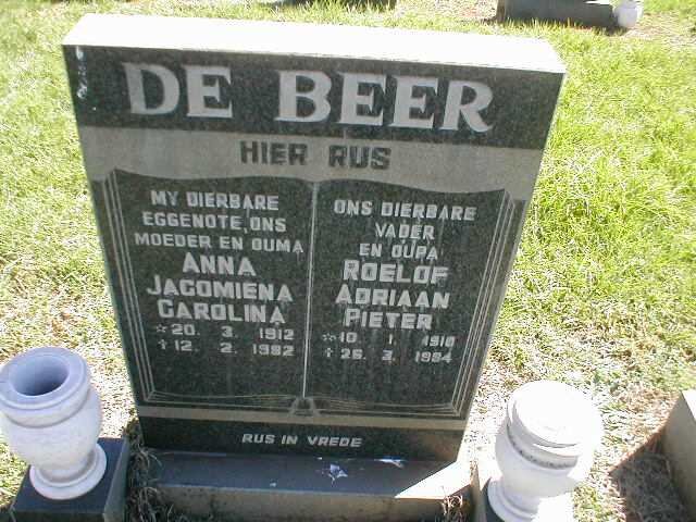 BEER Roelof Adriaan Pieter, de 191?-19?? &amp; Anna Jacomina Carolina 1912-1992