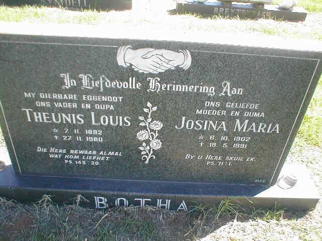 BOTHA Theunis Louis 1892-1980 &amp; Josina Maria 1902-1991