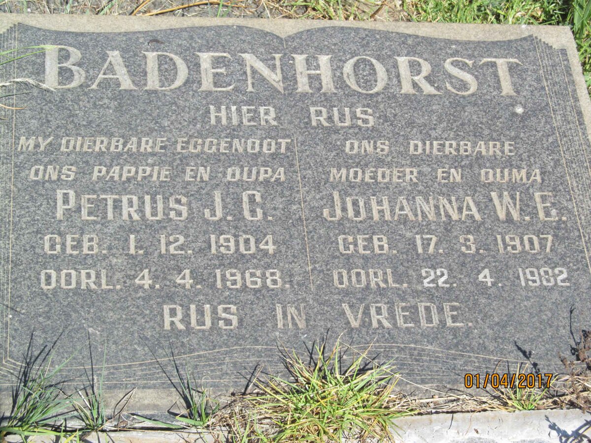 BADENHORST Petrus J.C. 1904-1968 &amp; Johanna W.E. 1907-1982