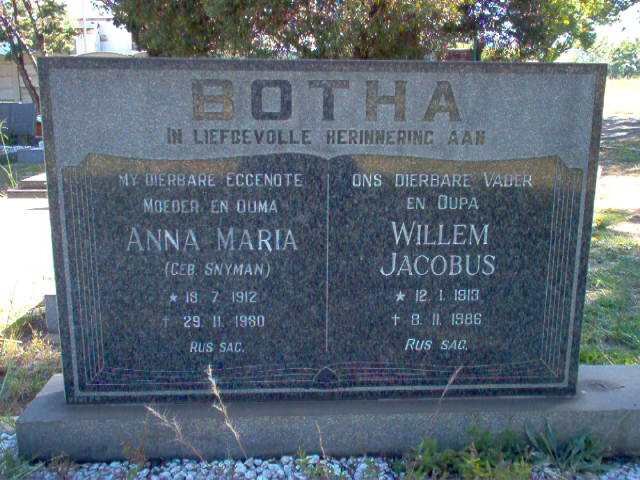 BOTHA Willem Jacobus 1913-1986 &amp; Anna Maria SNYMAN 1912-1980