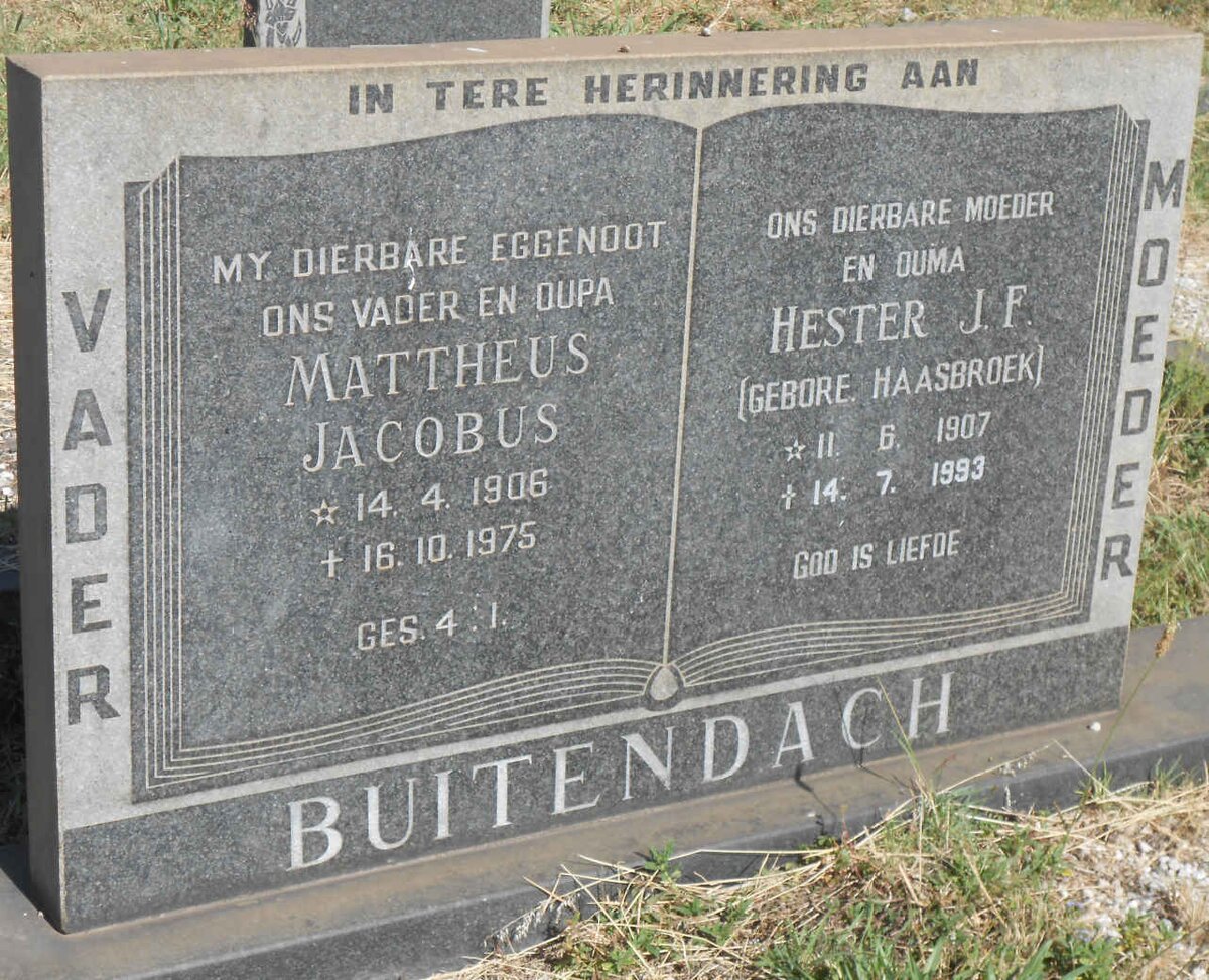 BUITENDACH Mattheus Jacobus 1906-1975 &amp; Hester J.F. HAASBROEK 1907-1993