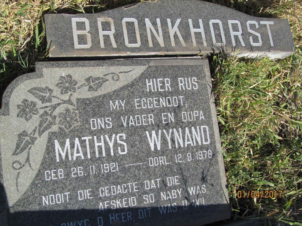 BRONKHORST Mathys Wynand 1921-1978