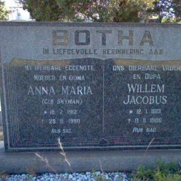 BOTHA Willem Jacobus 1913-1986 &amp; Anna Maria SNYMAN 1912-1980