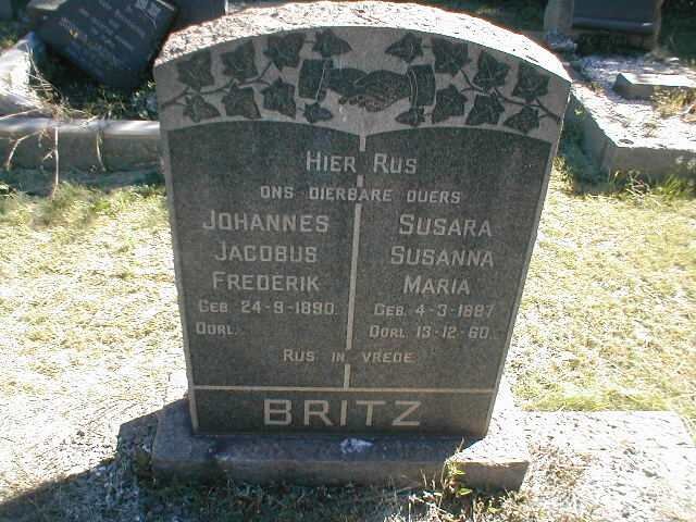 BRITZ Johannes Jacobus Frederik 1890- &amp; Susara Susanna Maria 1887-1960