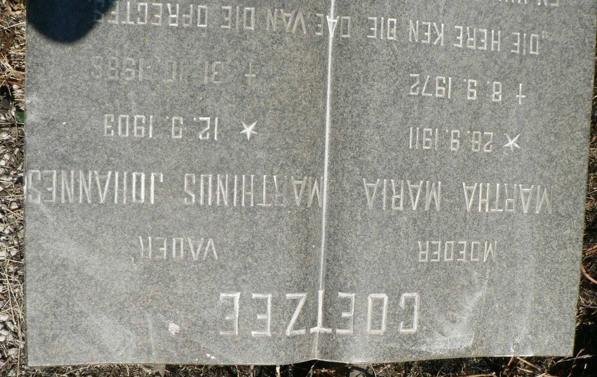 COETZEE Marthinus Johannes 1903-1986 &amp; Martha Maria 1911-1972