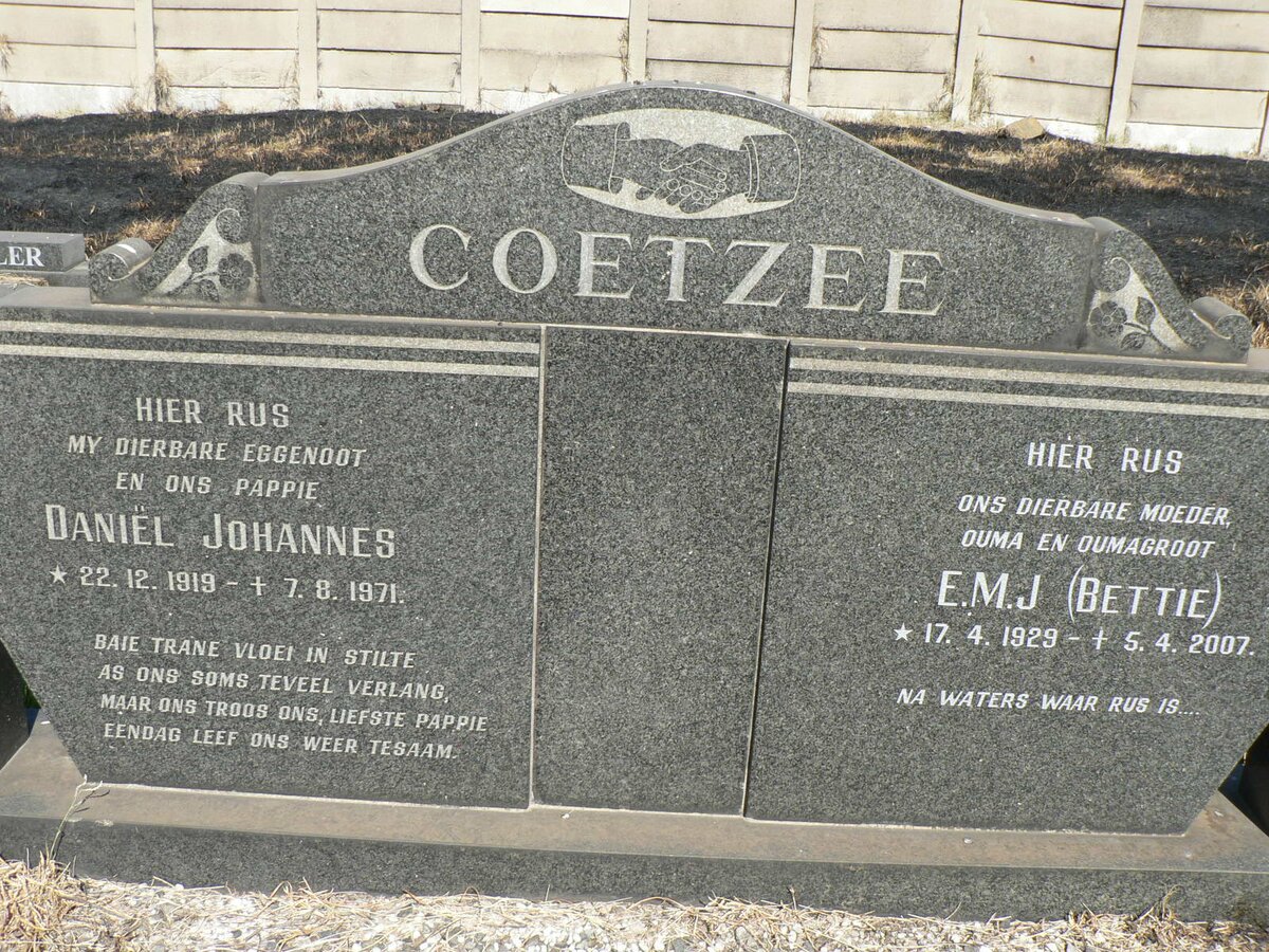 COETZEE Daniël Johannes 1919-1971 &amp; E.M.J. 1929-2007