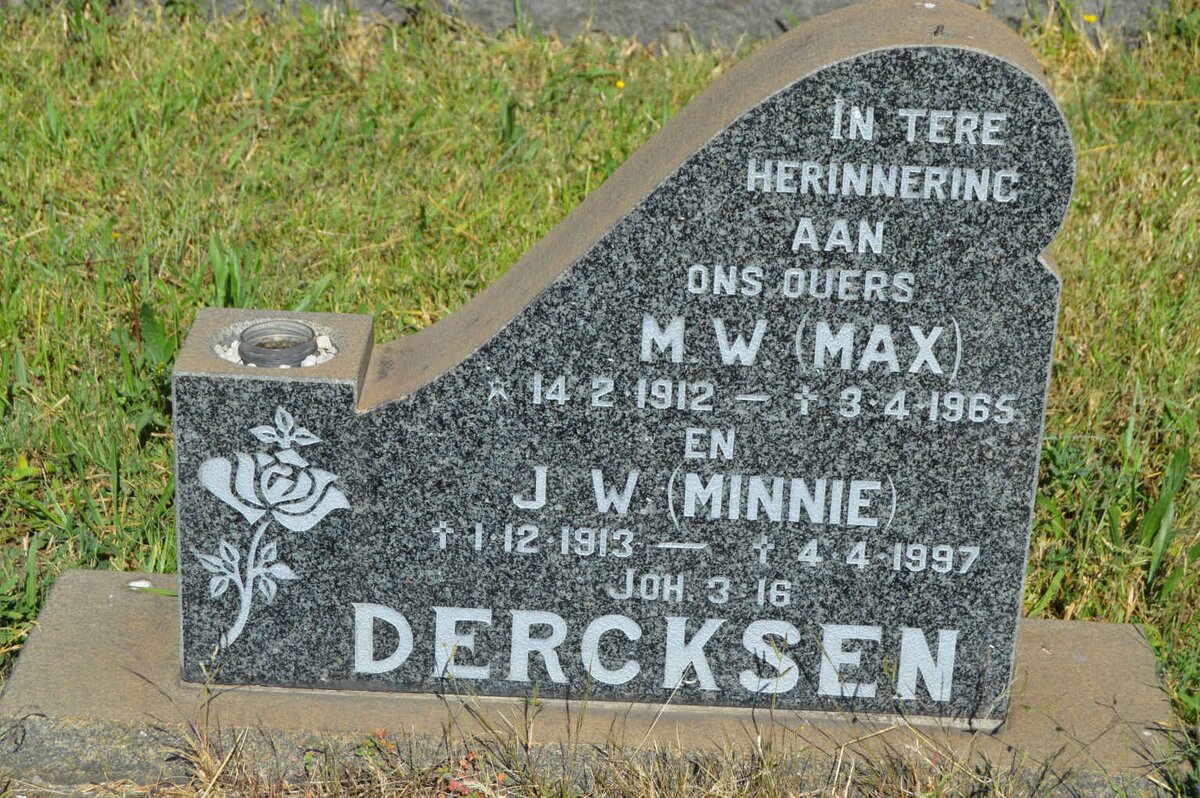 DERCKSEN M.W. 1912-1965 &amp; J.W. 1913-1997