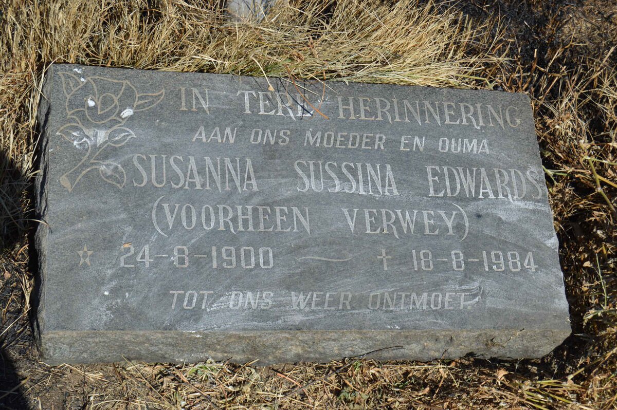 EDWARDS Susanna Sussina formerly VERWEY 1900-1984