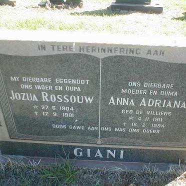 GIANI Jozua Rossouw 1904-1981 &amp; Anna Adriana DE VILLIERS 1911-1994