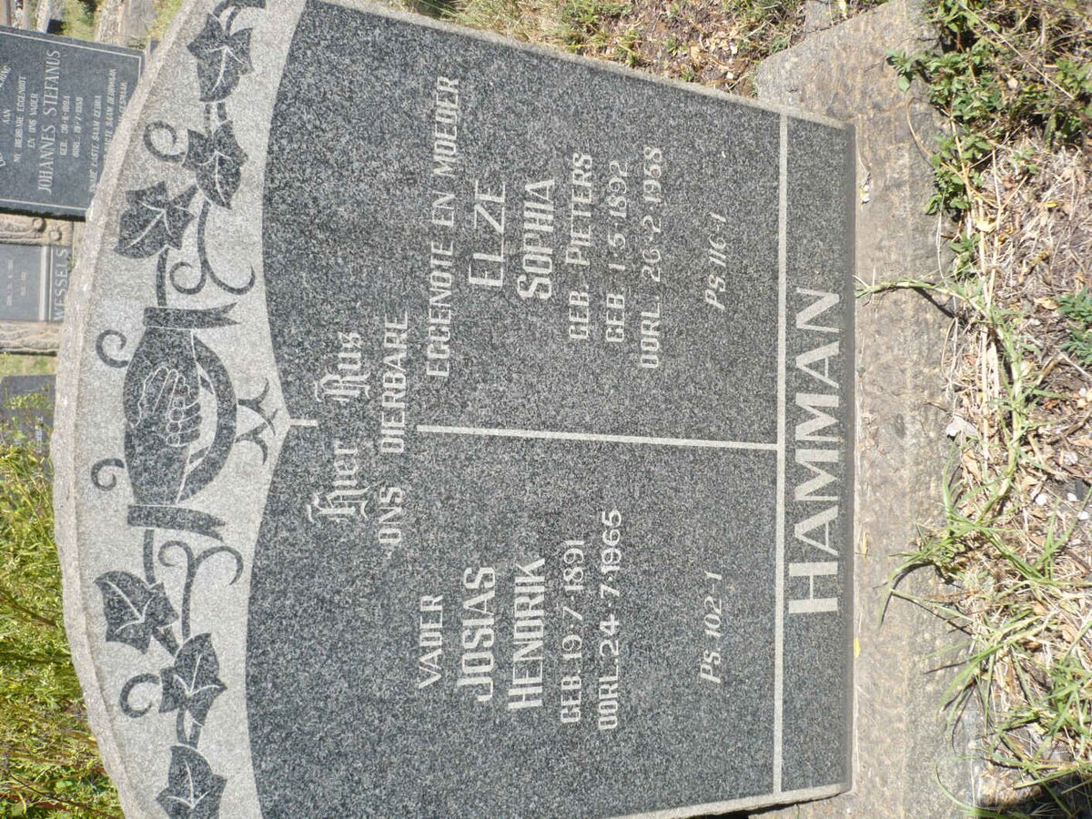 HAMMAN Josias Hendrik 1891-1965 &amp; Elze Sophia PIETERS 1892-1958
